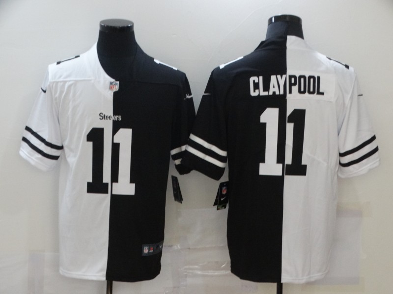 Men's Pittsburgh Steelers #11 Chase Claypool Black&White NFL Split Limited Stitched Jersey